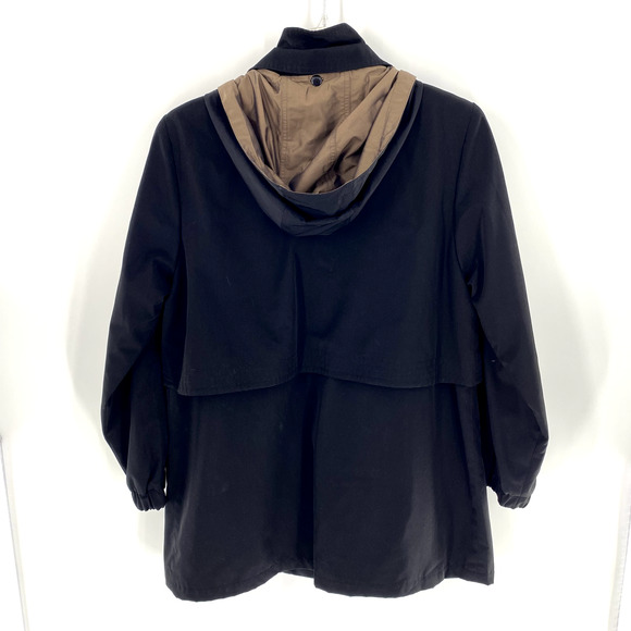 Fleet Street Rain Jacket Coat Mid Length Womens Sz L Wind Resistant Black Tan - Picture 2 of 14